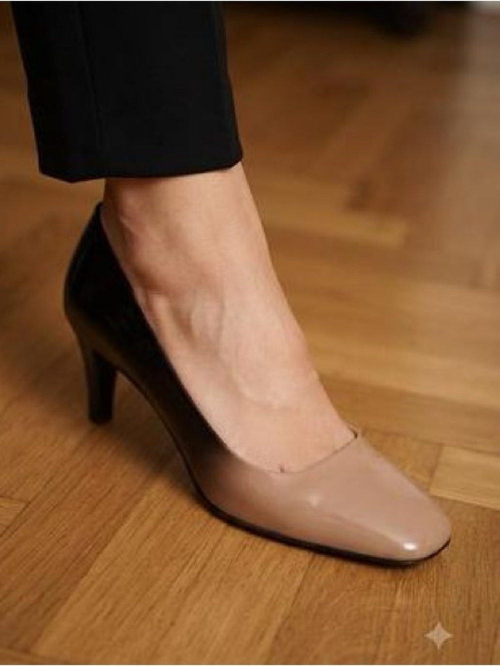PRADA Two-Tone Ombre Powder Pink Black Patent Leather Square Kitten Heels sz 39